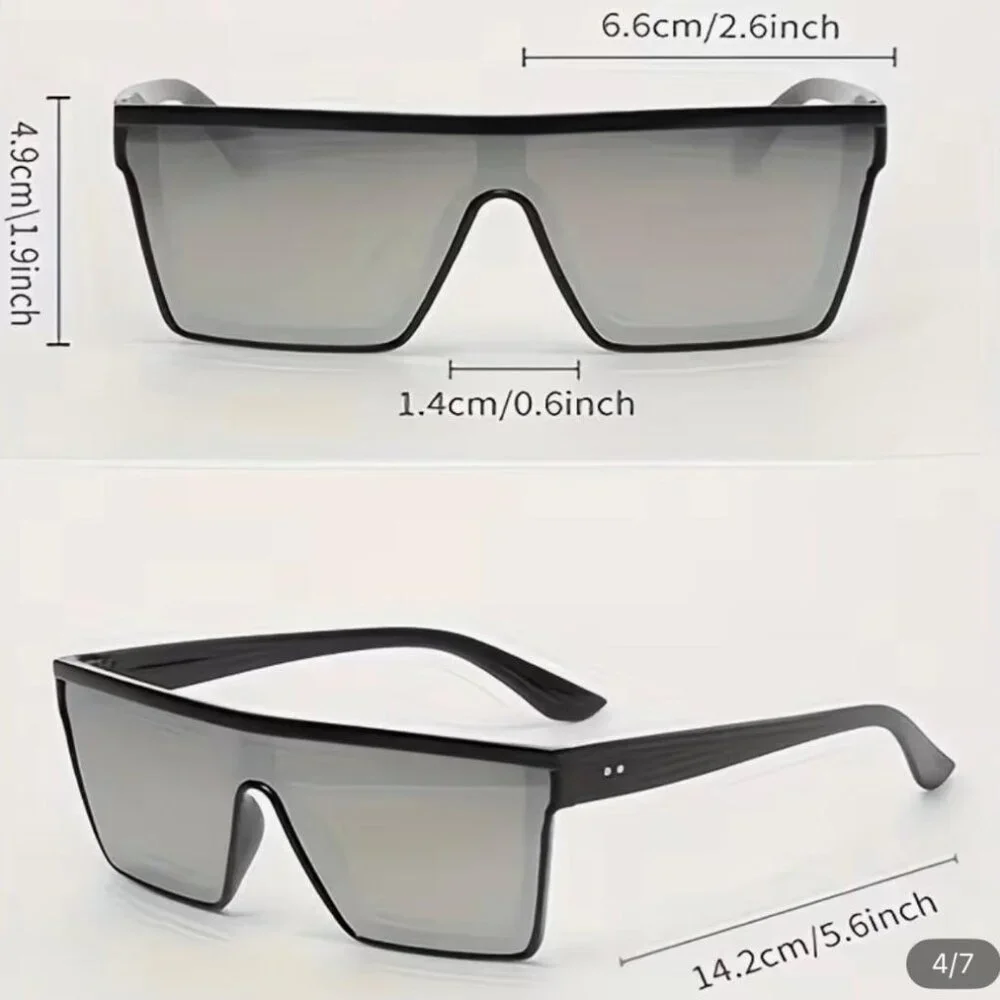 NEW -Flat Top Shield Sunglasses Square Mirror Rimless Glasses for UNISEX - Black